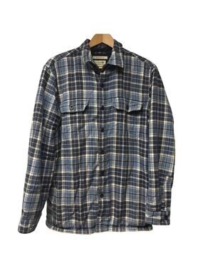 LL Bean Shirt Mens Medium Blue Plaid Flannel Fleece Lined Shacket Chore Barn